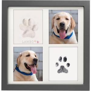 MYPAWLETS Ink & Clay Paw Print Kit for Dog Cat,Clean-Touch Ink Pad & Soft Clay for Dog Pawprints,Pet Paw Print Impression Kit Large Paw Print Area,Pawprint Keepsake Frame for 1-2 Pets-Grey