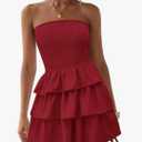 BTFBM Summer Dresses for Women Beach Dresses Strapless Boho Sundress Solid Color Tube Mini Dresses Party Dresses S