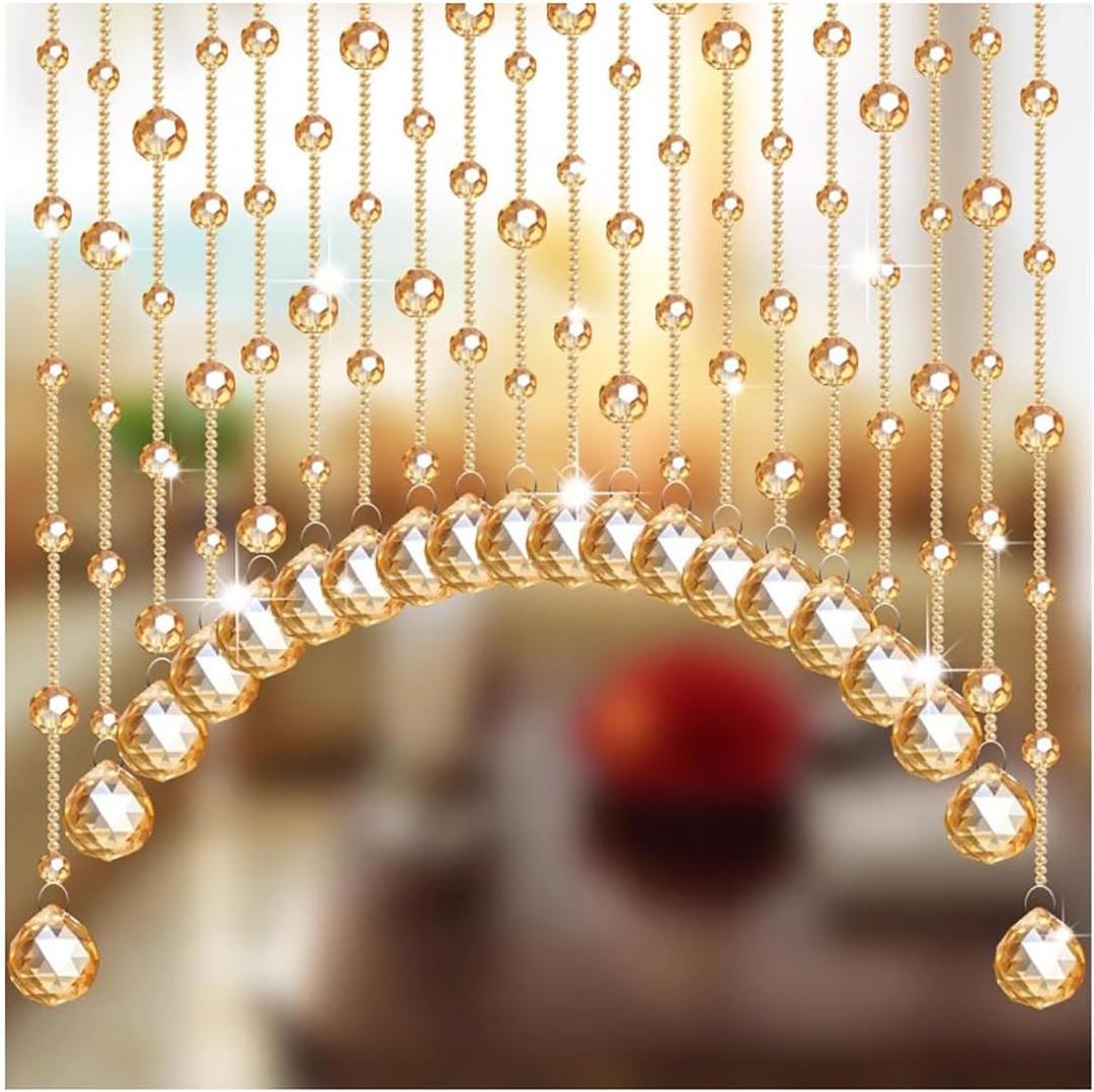 Crystal Beaded Curtain for Doorway, 20 Strings Partition Door String Curtain, Room Divider Blind, Decorative Panel for Home, Coffee House, Bedroom, Restaurant (B-Champagne)