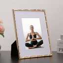 8x10'' Bamboo Detail Gold Metal Picture Frame with Acid Free Mat for 5x7'' Set of 2, Narrow Gold Plated Photo Frames 5 x7'' With Soft Touch Velvet Backing for Desktop and Wall Dcor(Dark Gold)