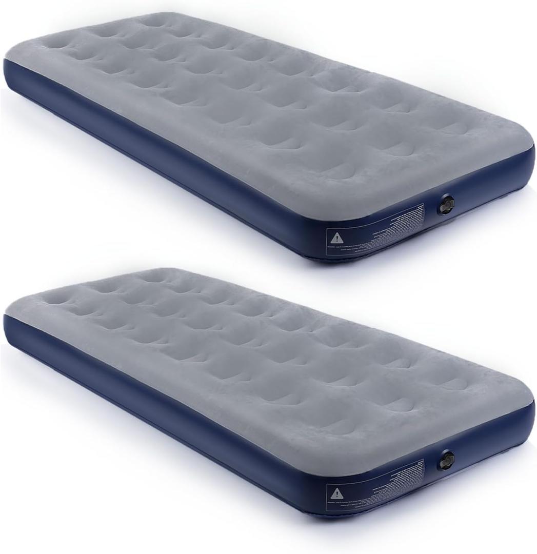 Camping Air Mattress Inflatable Air Bed Flocked Surface Travel Bed Sleeping Pad Air Bed for Outdoor Camping Tent Guest TravellingNavy Blue,2 PCS (Single)