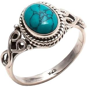 Avicrafts Turquoise Stone Ring 925 Sterling Silver Statement Ring For Women Handmade Gemstone Christmas Jewellery Gift For Her