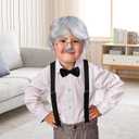 Fraiieon 1920s Old Man Costume Set for Kids 100th Day of School Grandpa Cosplay Accessories (Wig, Glasses, Bow Tie, Suspenders, Eyebrows & Mustache, Watch) (Gray)