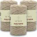 3 Skeins of Sensy Premium 2mm - 160 Yards 100% Recycled Cotton Macrame Cord Crochet Bag Cord Macrame Rope Crochet Thread (Latte)