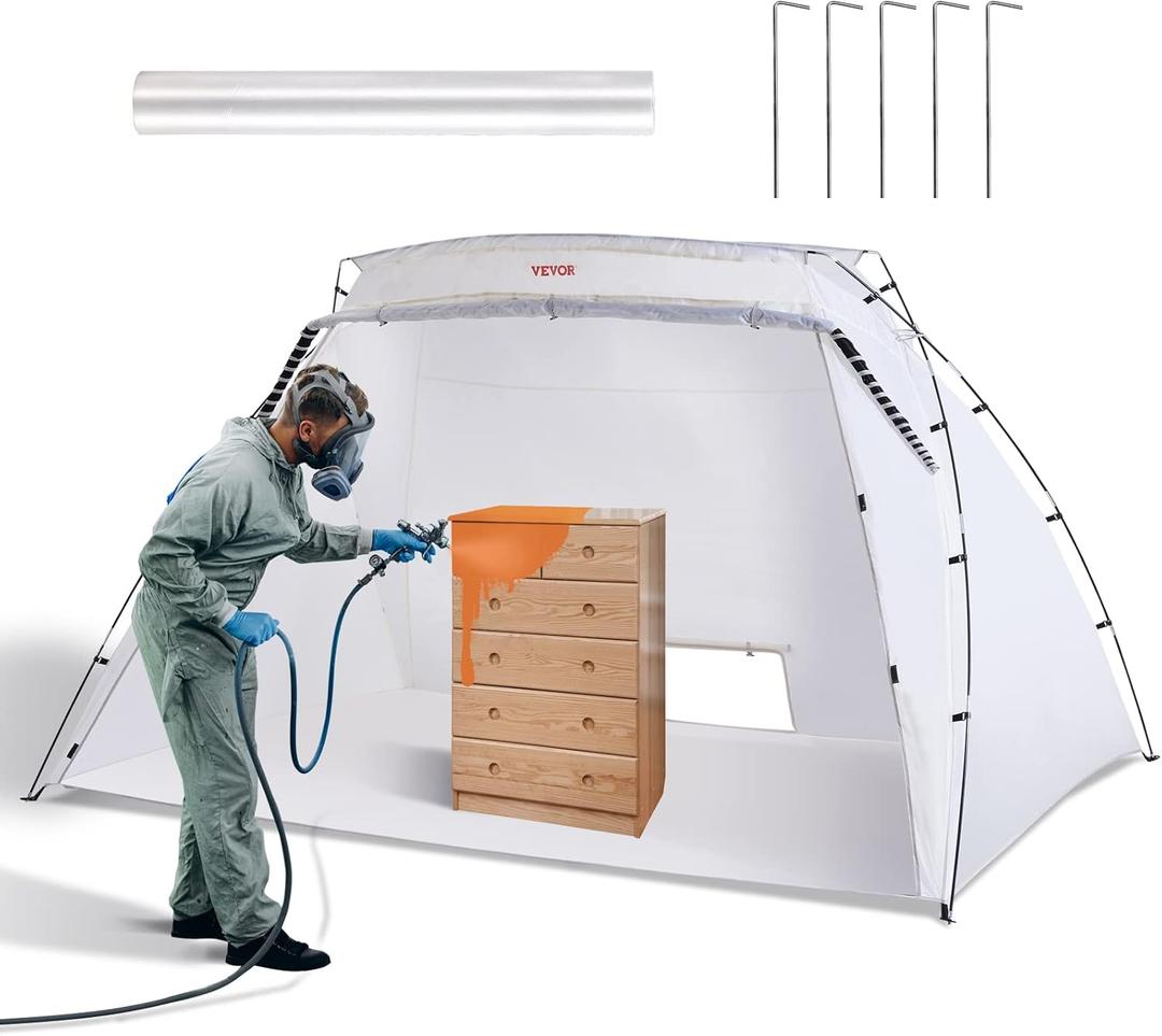 VEVOR Portable Paint Booth,10x7x6ft Larger Spray Paint Tent with Built-in Floor & Mesh Screen & Windproof Hooks, Painting Tent Station for Furniture DIY Hobby Tool, Spray Paint Shelter,Extra Large (L120*W84*H72inch)