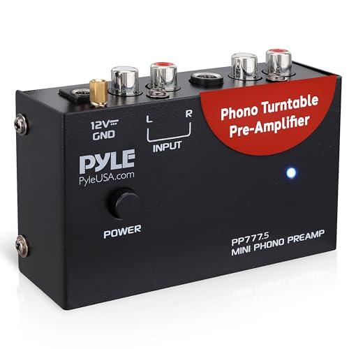 Pyle Phono Turntable Preamp - Mini Audio Stereo Phonograph Preamplifier with RCA Inputs & Outputs, Low Noise Operation, 12V DC Adapter Powered, Compatible with Turntables, Receivers, Speakers & More