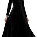 EXCHIC Women's Elegant Velvet Long Sleeve Maxi Dress Evening Party Dancing Dresses (Large, Black)