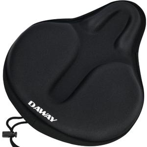 DAWAY Comfortable Bike Seat Cover - Silicone Gel & Memory Foam Padded Bike Seat Cushion for Men Women - Soft Bicycle Saddle Cover for Peloton, Stationary Exercise, Mountain Road Bikes - Large (L - 11.81 x 10.63 inches (L*W), Black, C6)