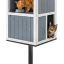 2-Story Outdoor Cat Feeding Station, Elevated Feral Cat House with Roof