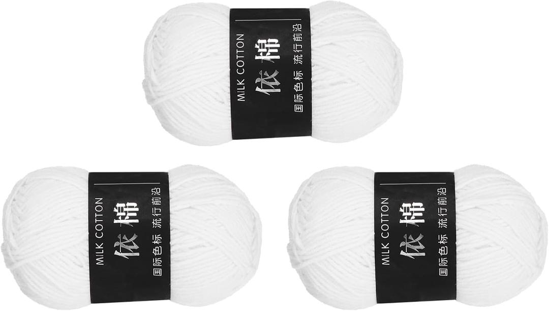 MECCANIXITY 3 Skein Cotton Yarn, 60% Cotton, 40% Acrylic Knitting Yarn for Crocheting Each of 141g/4.97oz(Per Skein 80m/87.5 Yard) / White