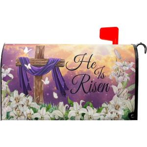 Kawani Happy Easter Purple Mailbox Covers Magnetic Spring Lilies Floral Mailbox Cover Standard Size 18 X 21 Inch Easter He is Risen Wrap Post Letter Box Decorative for Outdoor Home Garden Yard
