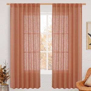 LAMIT Terracotta 72 inch Linen Curtains for Living Room 2 Panels, Linen Textured Light Filtering Semi Sheer Back Tab and Rod Pocket Window Curtain Panels for Bedroom/Farmhouse, 52 x 72 Inch