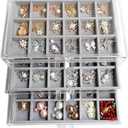 YUFONG Earring Organizer Box Acrylic Jewelry Organizer with 3 Drawers 54 Adjustable Grids Clear Stackable Earring Holder Velvet Trays Ring Display Case for Women Girls (Gray)