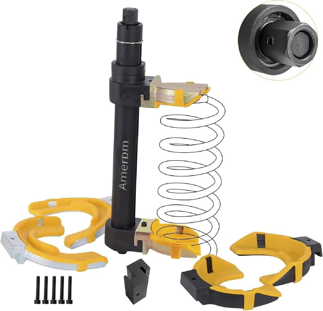 Spring Compressor Tool Macpherson Interchangeable Fork Strut Coil Extractor Tool Set with Safety Guard (Overload Protection Device) and Carrying Case Allow The Use of Impact Wrenches