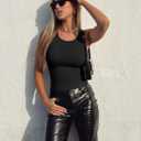 OQQ Womens Tank Tops with Medium Support Removeable Bra Crew Neck Stretch Casusal Crop Camis Black (Black, XL)