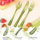 Minatee 150 Pieces Disposable Cutlery Set Plastic Silverware Heavy Duty Utensil Sets 50 Forks 50 Knives 50 Spoons for Home Office School Party Picnics Restaurant Outdoor Events(Olive Green)