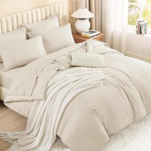 Litanika Bed in a Bag King Beige - 7 Pieces King Size Comforter Set Bedding Comforter Sets, Solid Fluffy Bed Set with Comforter, Sheets, Pillowcases & Shams