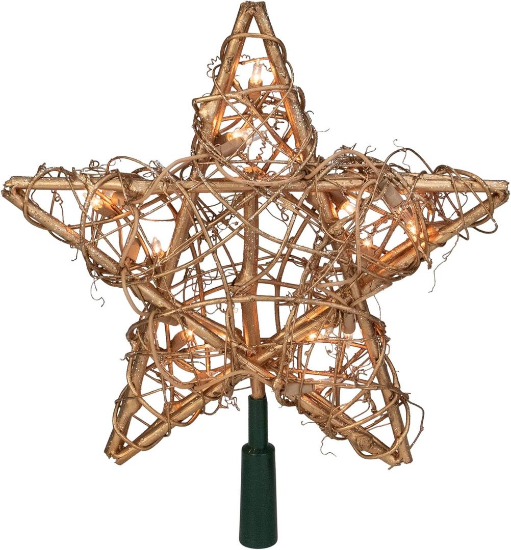 Kurt Adler 20-Light Gold Rattan Star Treetop
