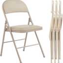 Folding Chairs 4 Pack, Portable Stackable Commercial Chair, Indoor Outdoor Padded Leather Chair with Sturdy Metal Frame, for Home, Office, or Party Events. (Kahki)