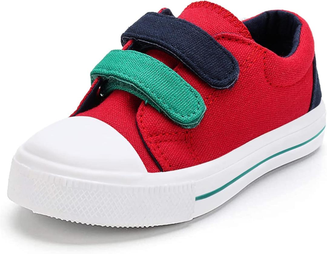 K KomForme Toddler Boys & Girls Shoes Kids Canvas Sneakers with Cartoon Dual Hook and Loops, Size 6 Toddler, Red