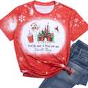 Women Magical Christmas T Shirt Merry Christmas Shirt Xmas Magic Kingdom Shirts Magic Castle Holiday Short Sleeve Top Tee Red (Red, L)
