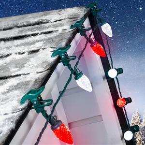 C9 LED Christmas Lights Outdoor, 68 Feet 100 LED Strawberry String Lights With 100 Spring Clamps, Waterproof Commercial Grade Extendable for Outside Roofline Patio Home Xmas Decoration, Red & White