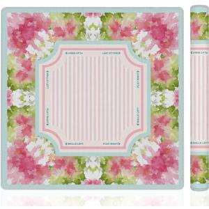 Pink and Green Boho Floral Stripes Mahjong Mat 31.5"x31.5",Abstract Watercolor Cottagecore Pink Stripes Non-Slip Noise Reduction Gaming Mat for American Mahjong Poker Card Board Games Dominoes