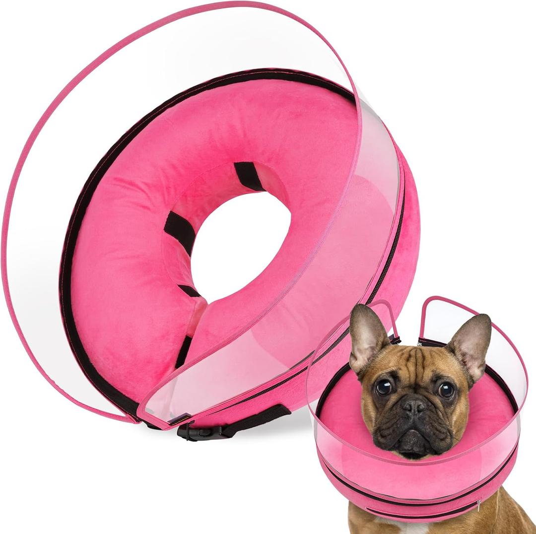 BARKLESS Dog Cone, Inflatable Dog Cone After Surgery, Soft Surgery Collar with Enhanced Anti-Licking Guard Shield for Pets, Patented Protective Donut Collar Hot Pink, M+ (Neck:11"-14")