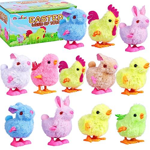 Max Fun 12Pcs Easter Wind Up Toys Easter Basket Stuffers Chicks Bunny Assortments for Easter Party Favors Easter Basket Fillers Easter Egg Hunt Easter Toys for Kids Ages 4-8