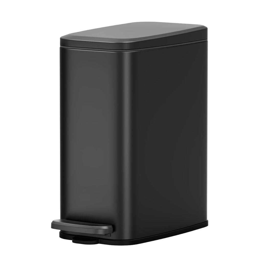 Cesun Small Bathroom Trash Can with Lid Soft Close, 6L/1.6 Gallon Stainless Steel Slim Garbage Can with Foot Pedal and Removable Inner Bucket, Slim Wastebasket for Bathroom, Office, Toilet (Black)