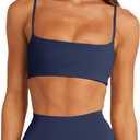 LASLULU Womens Adjustable Spaghetti Straps Sports Bra Square Neck Wireless Padded Workout Yoga Crop Tops (Small, Navy Blue)