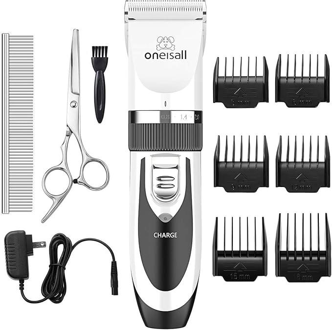 oneisall Dog Shaver Clippers Low Noise Rechargeable Cordless Electric Quiet Hair Clippers Set for Dogs Cats Pets, Color: White