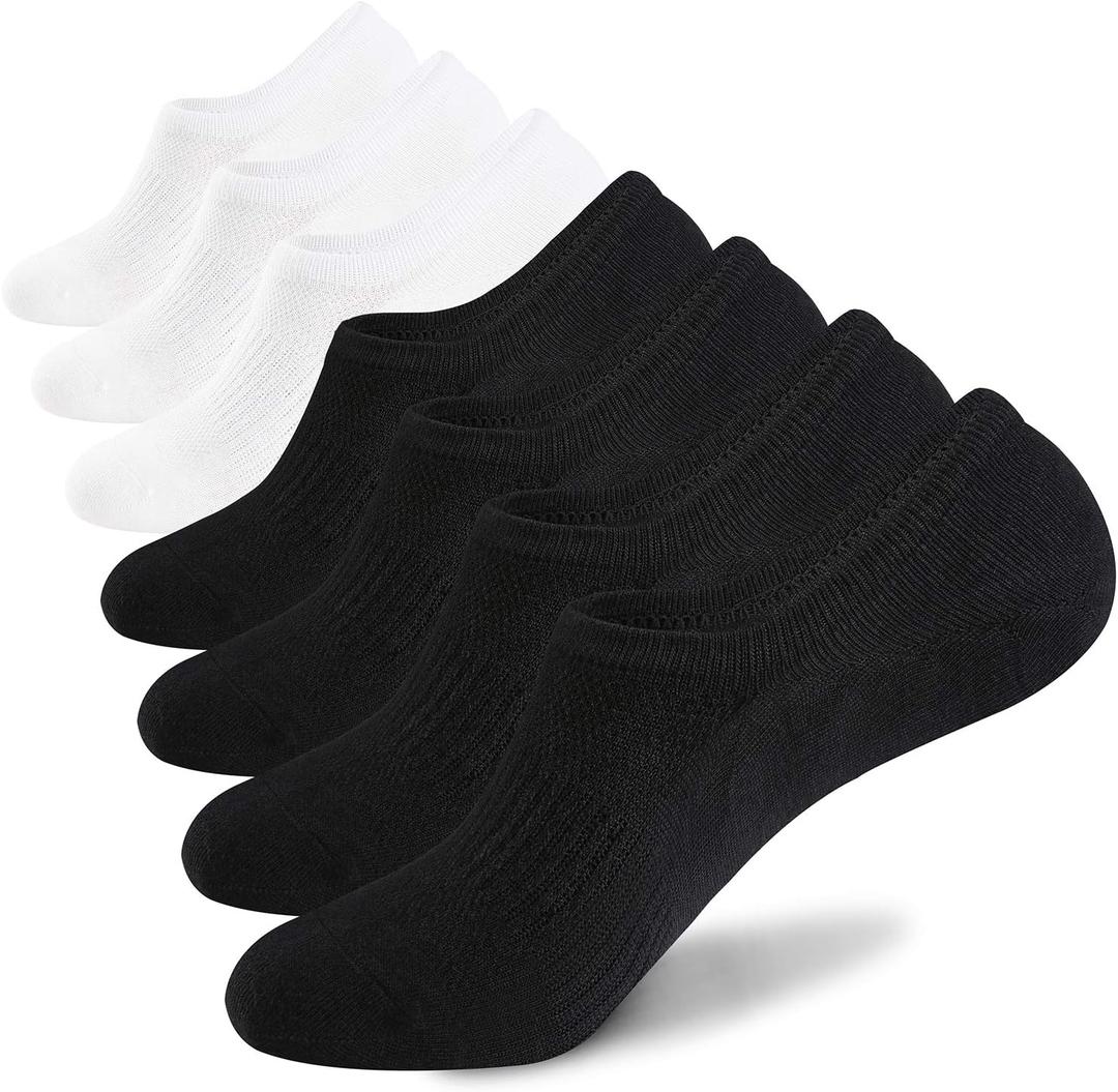 WANDER No Show Socks Mens 7/8 Pair Cotton Thin Non Slip Low Cut Men Invisible Sock  (4black+3white, Large)