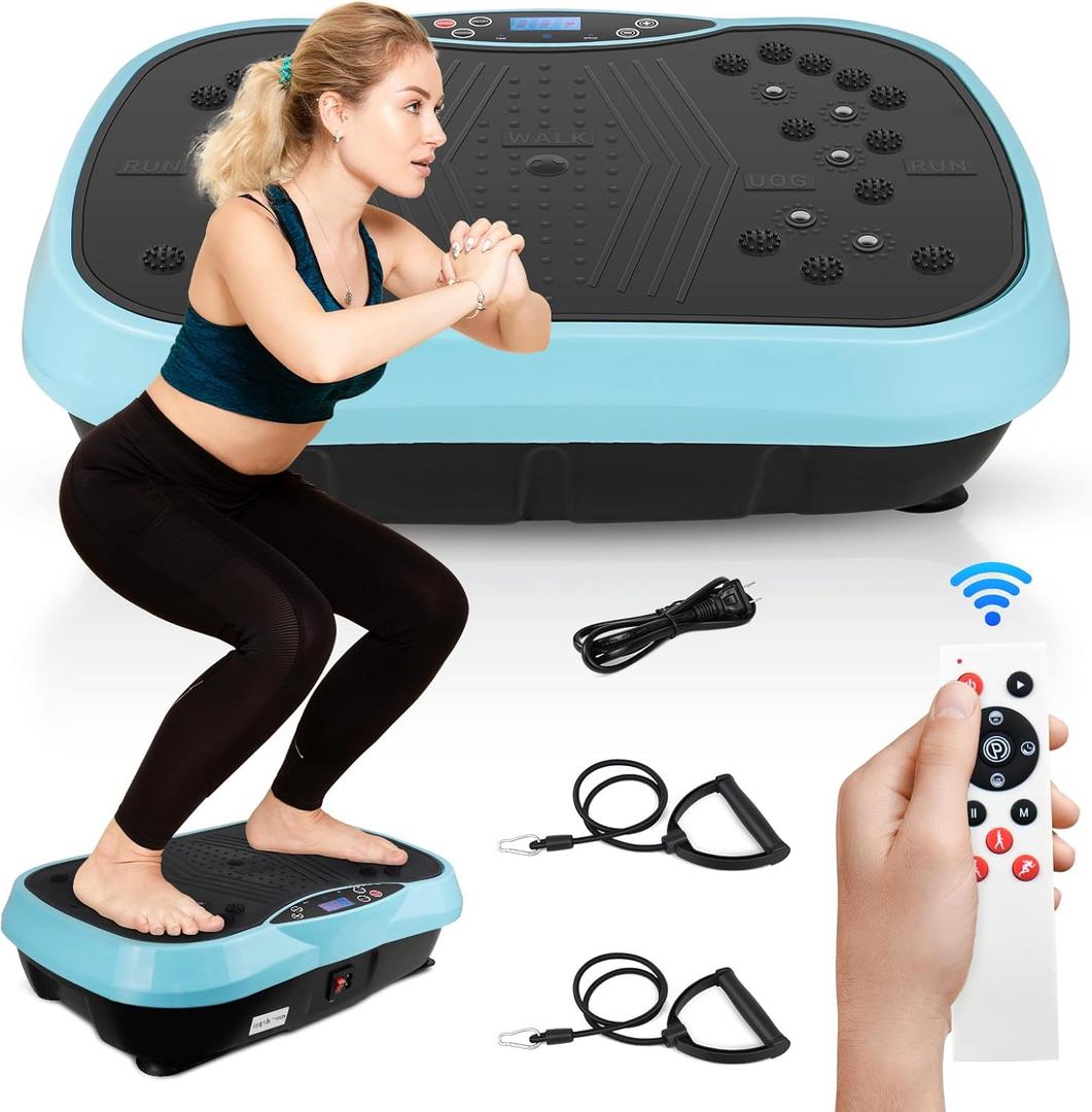 Vibration Plate, Exercise Machine Vibration Plate for Lymphatic Drainage Weight Loss, Waver Vibration Plate 330lbs Capacity 6 Preset Modes 120 Level with Loop Belt (Blue)