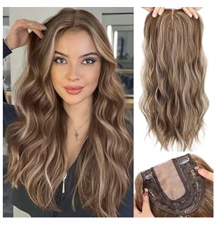 HAIRCUBE 20 inch Wavy Hair Toppers for Women Heat Resistant Fibre Synthetic 6 * 6 inch Base Toppers for Women with Thinning Hair(Ombre Blonde Brown)