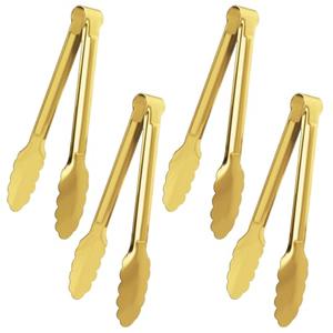 XEVOM Gold Buffet Tongs - 6 Pack, 9 Inch, Stainless Steel Gold Plated Serving Tongs