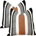 Set of 2 Farmhouse Stripe Throw Pillow Covers 26x26 Large Accent Cushion Cover Black and White Faux Leather Decorative Pillowcase for Sofa Couch Chair Bedroom Modern Decor