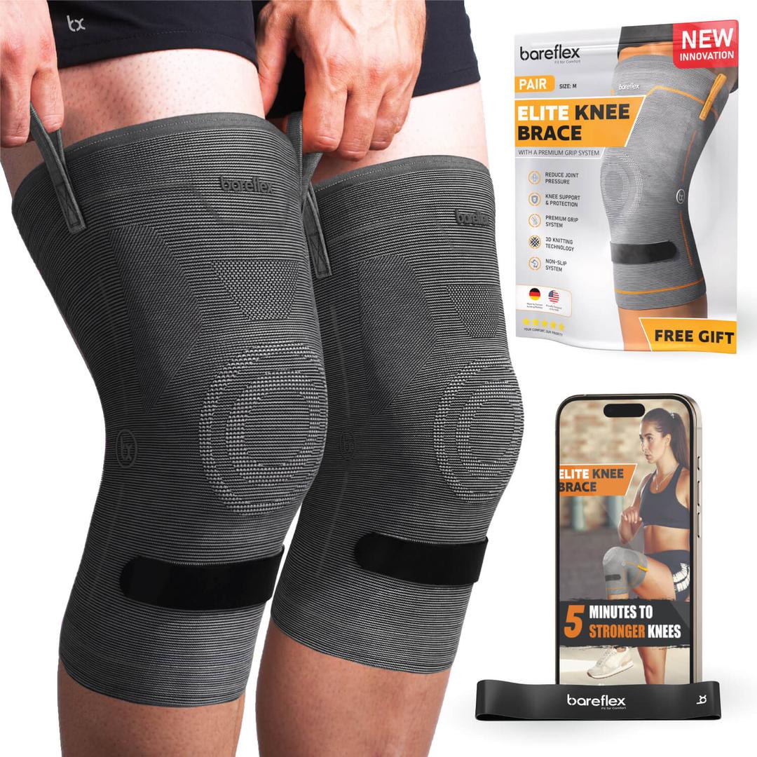 Elite Compression Knee Brace for Women & Men 2-Pack Knee Braces for Women Running Knee Pain, Knee Brace for Men, Knee Support Compression Sleeve (XX-Large, Gray)