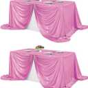 Fitable 2 Pack Pink Sequin Tablecloth for Parties 90x132 Inch - Sparkle Glitter Table Cloth Laser Rectangle Table Cover Overlay for Wedding Baby Shower Ceremony Birthday Cake Table Holiday Banquet