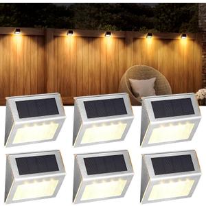 SOLPEX Solar Step Lights, 6 Pack Solar Stair Lights, Outdoor Fence Lighting, Solar Powered Deck Lights Waterproof 4 LEDs for Stairway Patio Porch Pathway Walkway Garden (Warm White)