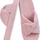 BUNYISCN Slippers for Women Memory Foam Women's Orthopedic Arch Support Open Toe House Bedroom Corduroy Bow Crossbands Slide House Slippers, Pink US 11-12