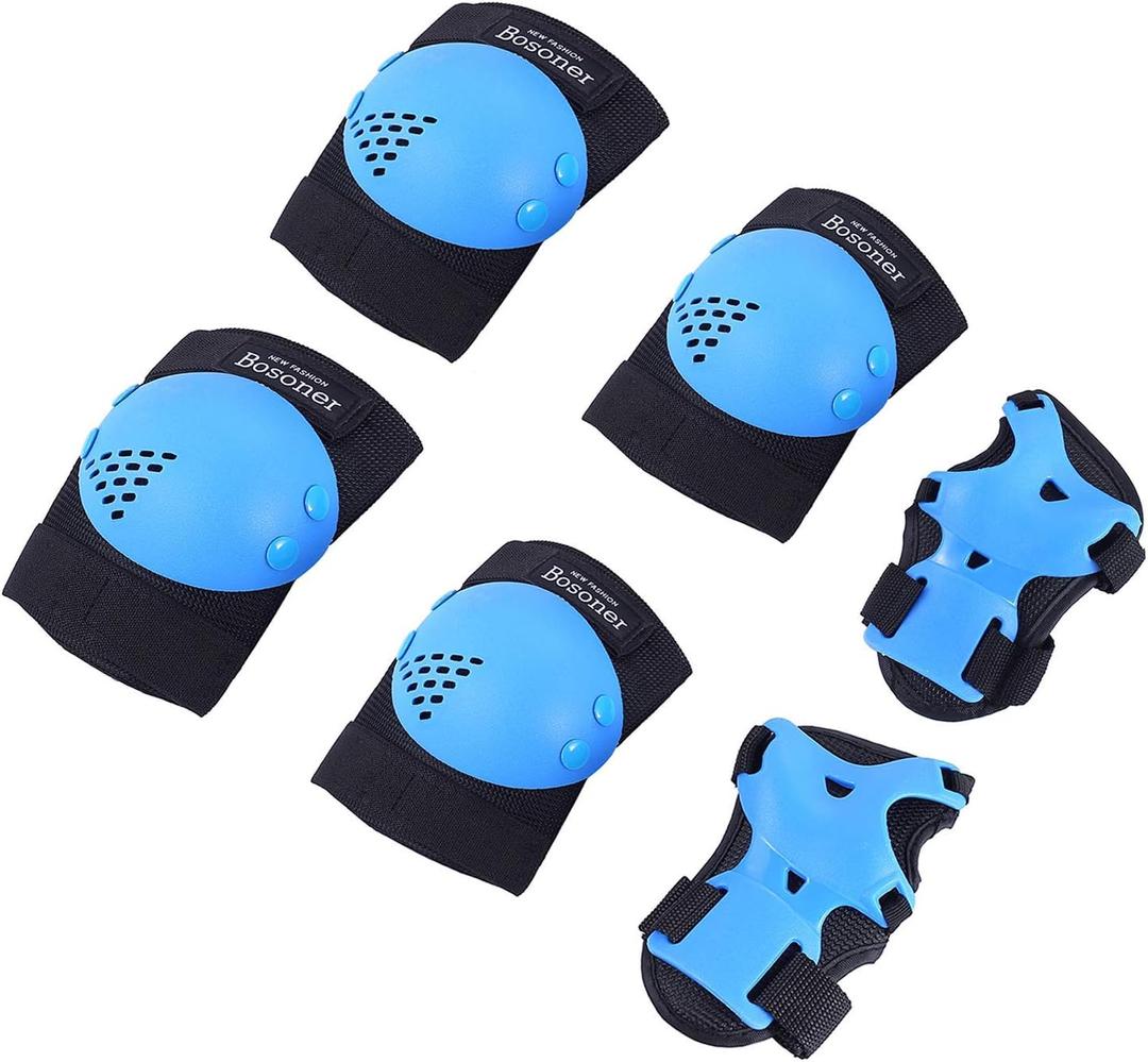 BOSONER Kids/Youth Knee Pad Elbow Pads for Roller Skates Cycling BMX Bike Skateboard Inline Rollerblading, Skating Skating's Scooter Riding Sports (Medium(6-15 years), Black / Blue)