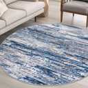 SIILOOM 6' Round Rug Washable Rug for Entryway, Navy Blue Gray Neutral Multi Soft Non-Slip Area Rugs Modern Abstract Low-Pile Carpet, Neutral Vintage Circle Rugs for Living Room Dining Bedroom Foyer