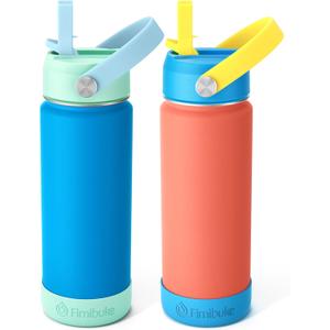 Fimibuke Kids Insulated Water Bottle, 18oz BPA FREE Kids Cups with Straw Double Wall Vacuum Tumbler 18/8 Stainless Steel Leak Proof Toddler Water Bottle for School Boys Girls (2 Pack, Ocean Life)
