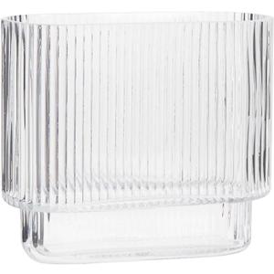 Ribbed Vase, Fluted Glass Vase for Flowers, Clear Flower Vases for Tulips, Modern Vases for Living Room, Dining Table, Office, Bedroom, Mantle, Shelf, Wedding, 7 Inch