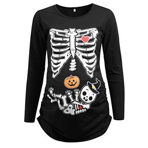 Detigee Women's Halloween Pregnancy T-Shirt Skeleton Costume Maternity Tops (Black, Large)