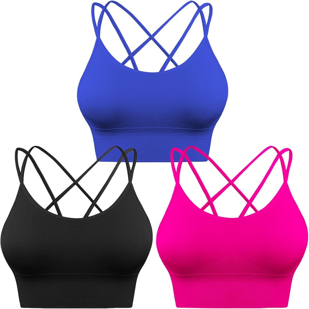 Sykooria 3 Pack Strappy Sports Bra for Women Sexy Crisscross for Yoga Running Athletic Gym Workout Fitness Tank Tops, Small