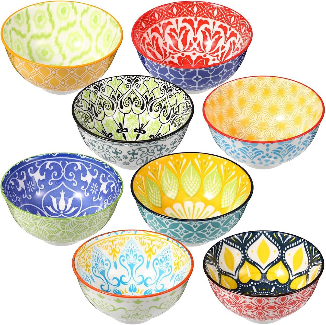 8 Pcs Colorful Ceramic Bowl Set 10 oz 4.75'' Porcelain Kitchen Soup Cereal Serving Bowls for Ramen Rice Dessert Snack Salad Ice Cream Pasta Oatmeal Microwave and Dishwasher Safe(Classic)