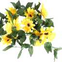 2Pcs Sunflower Garland Vine Silk Sun Flowers Hanging Vines for Balcony Garden Wedding Decoration, Yellow&green
