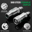 1/2" Flat Face ISO 16028 Hydraulic Quick Connect Couplers, 1/2" (#8) JIC Bulkhead Thread, Heavy Duty Hydraulic Coupling with Dust Cap Compatible with Bobcat, Case, Skid Steer Loader
